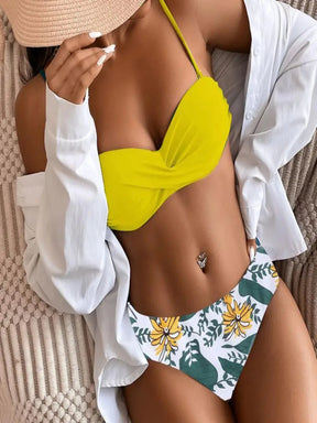 Encantador biquíni de natação alça ajustável confortável sutiã briefs conjunto cor sólida sutiã leopardo impressão briefs biquíni