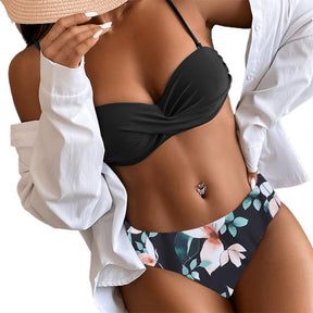 Encantador biquíni de natação alça ajustável confortável sutiã briefs conjunto cor sólida sutiã leopardo impressão briefs biquíni